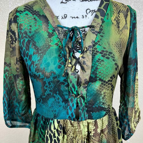 Romeo and Juliet couture green snake print colorful dress sz S boho hippie retro - Picture 6 of 16